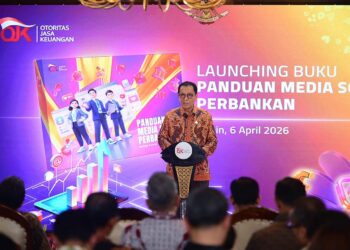 Peluncuran Panduan Media Sosial Perbankan oleh Kepala Eksekutif Pengawas Perbankan OJK Dian Ediana Rae bersama pimpinan industri bank umum di Jakarta, Senin (6/4/2026).(Foto: Dok. OJK)