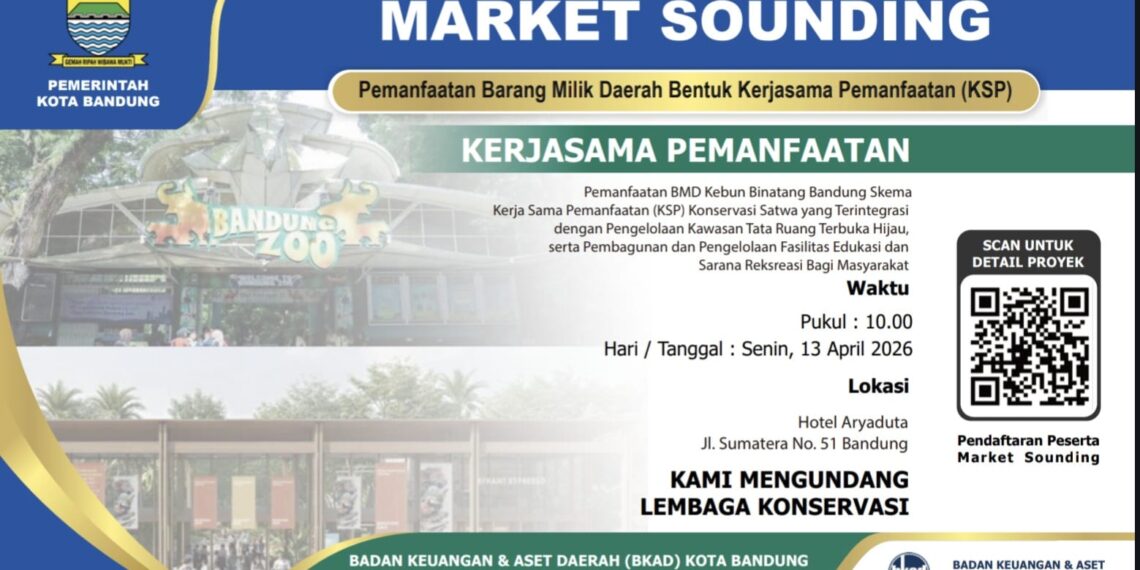 Pemerintah Kota (Pemkot) Bandung resmi membuka peluang kerja sama pengelolaan Kebun Binatang Bandung (KBB) atau Bandung Zoo melalui kegiatan market sounding yang akan digelar pada Senin, 13 April 2026 mendatang.