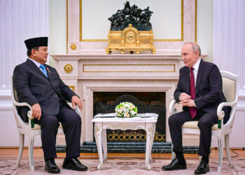 Presiden Republik Indonesia, Prabowo Subianto, mendapat sambutan hangat dari Presiden Federasi Rusia, Vladimir Putin, saat melakukan pertemuan di Istana Kremlin, Moskow, pada Senin, 13 April 2026.(Foto: Setneg)