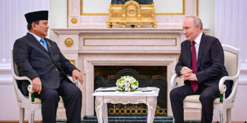 Presiden Republik Indonesia, Prabowo Subianto, mendapat sambutan hangat dari Presiden Federasi Rusia, Vladimir Putin, saat melakukan pertemuan di Istana Kremlin, Moskow, pada Senin, 13 April 2026.(Foto: Setneg)