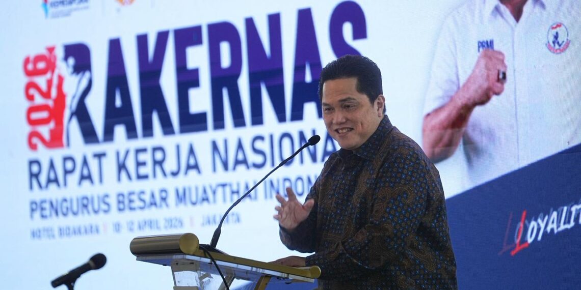 Menteri Pemuda dan Olahraga Republik Indonesia (Menpora RI) Erick Thohir menghadiri Rapat Kerja Nasional (Rakernas) Muaythai Indonesia (MI) di Hotel Bidakara, Jakarta Selatan, Jumat (10/4) pagi.(foto:fajar/kemenpora.go.id)