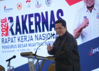 Menteri Pemuda dan Olahraga Republik Indonesia (Menpora RI) Erick Thohir menghadiri Rapat Kerja Nasional (Rakernas) Muaythai Indonesia (MI) di Hotel Bidakara, Jakarta Selatan, Jumat (10/4) pagi.(foto:fajar/kemenpora.go.id)