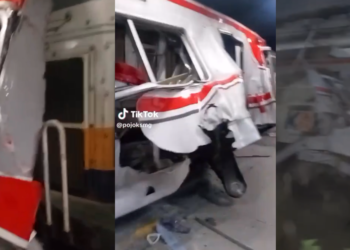 Tangkapan video amatir warga yang beredar di media sosial terkait tTabrakan kereta api di Bekasi Senin malam (27/4/2026)