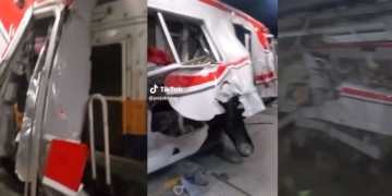 Tangkapan video amatir warga yang beredar di media sosial terkait tTabrakan kereta api di Bekasi Senin malam (27/4/2026)