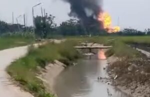 Kebakaran fasilitas unloading Stasiun Pengumpul Utama (SPU) Cemara, yang berlokasi di Desa Rajaiyang, Kecamatan Losarang, Kab. Indramayu, Rabu (6/5/2026) pukul 12.30 WIB.(Foto: istimewa)