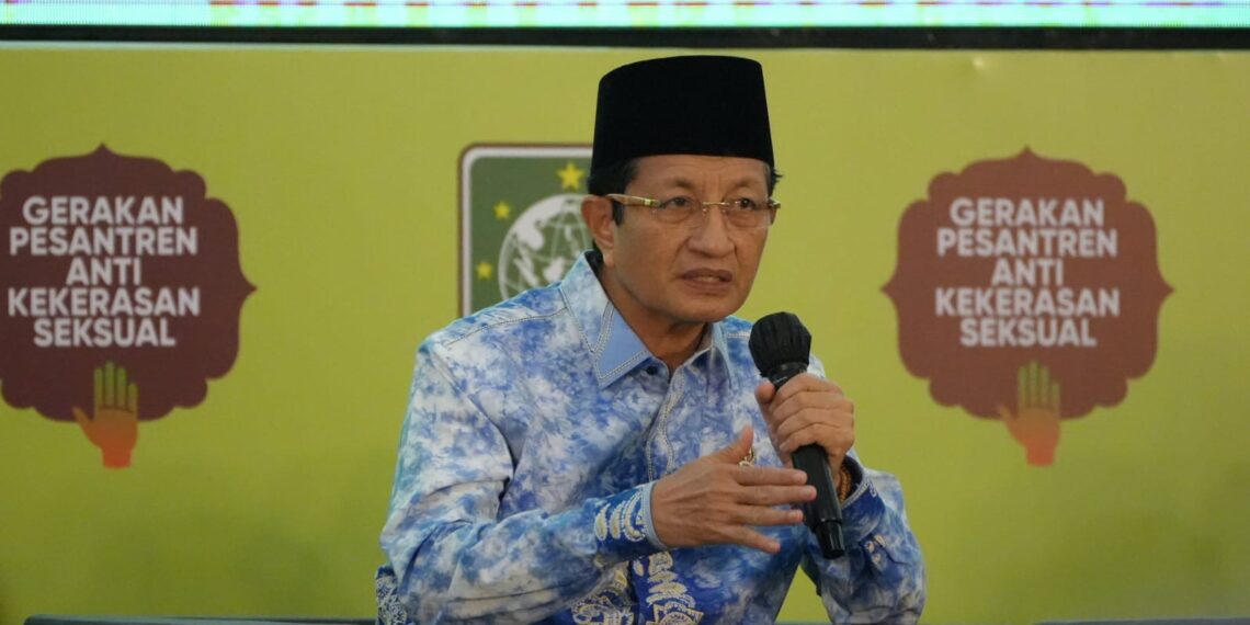 Menag Nasaruddin Umar saat menjadi salah satu pembicara pada Temu Nasional Pondok Pesantren bertema “Gerakan Pesantren Anti Kekerasan Seksual” di Jakarta.(Foto: Humas Kemenag)