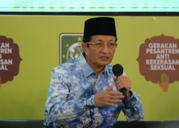 Menag Nasaruddin Umar saat menjadi salah satu pembicara pada Temu Nasional Pondok Pesantren bertema “Gerakan Pesantren Anti Kekerasan Seksual” di Jakarta.(Foto: Humas Kemenag)