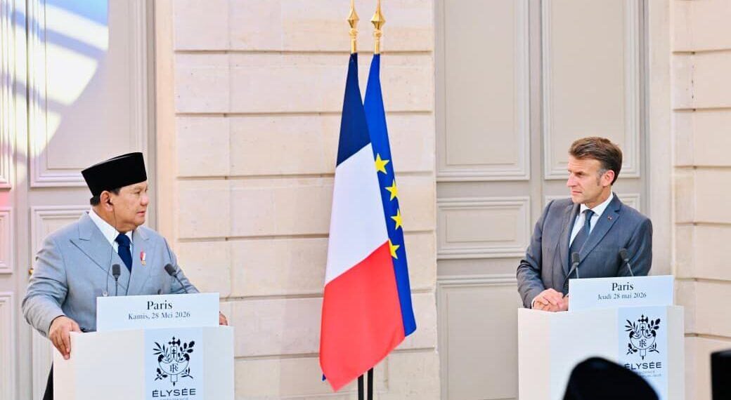 Presiden Republik Indonesia Prabowo Subianto dan Presiden Republik Prancis Emmanuel Macron.(Foto: Setneg)