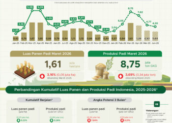 Produksi padi hingga Maret 2026.