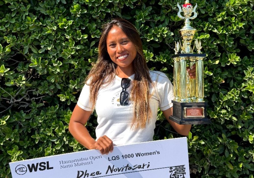 Atlet selancar Indonesia, Dhea Natasya, menorehkan sejarah baru di ajang World Surf League (WSL) Longboard Qualifying Series (LQS) Hamamatsu Open 2026 di Hamamatsu, Jepang.(foto: Istimewa/Kemenpora)
