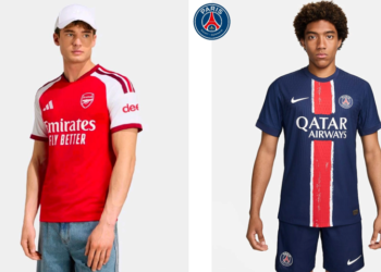 Jersey Arsenal dan jersey PSG.(Image: Marketplace)