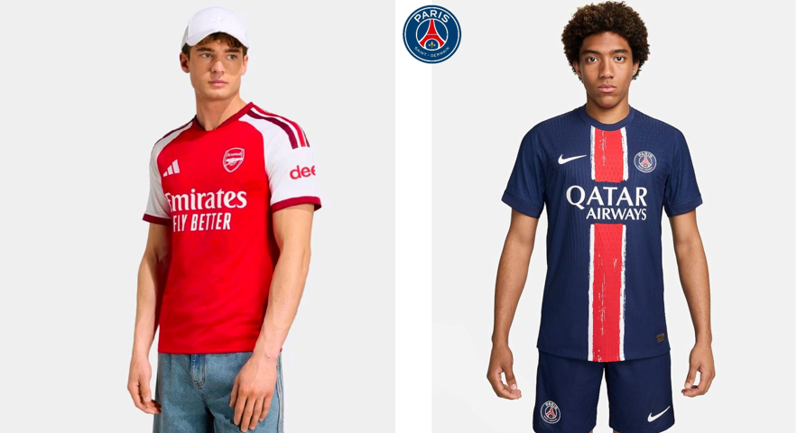 Jersey Arsenal dan jersey PSG.(Image: Marketplace)