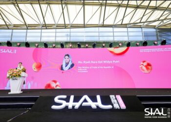 Wakil Menteri Perdagangan RI Dyah Roro Esti Widya Putri mendorong peningkatan ekspor produk makanan dan minuman (mamin) Indonesia dalam ajang Salon International de l'Alimentation (SIAL) Shanghai 2026 di Shanghai New International Expo Centre (SNIEC), Shanghai, Tiongkok, pada 18—20 Mei 2026.(Foto: Humas Kemendag)