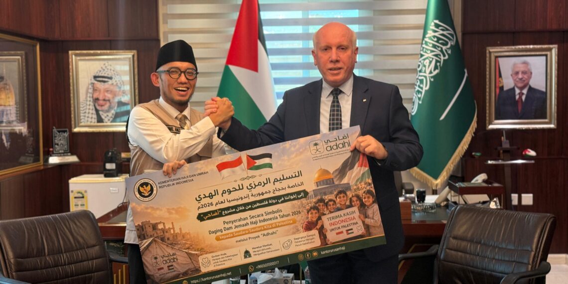 Wakil Menteri Haji dan Umrah Dahnil Anzar Simanjuntak kunjungi kantor Perwakilan Negara Palestina di Jeddah, Arab Saudi, pada Rabu (3/6/2026), diterima Consul General Ehab Medhat Al-Kishawi.(Foto: Humas Kemenhaj)