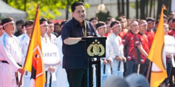 Menpora RI Erick Thohir memberikan apresiasi digelarnya Pekan Olahraga Polri 2026 di Polda Metro Jaya, Minggu (28/6). (Foto:Istimewa/Kemenpora)