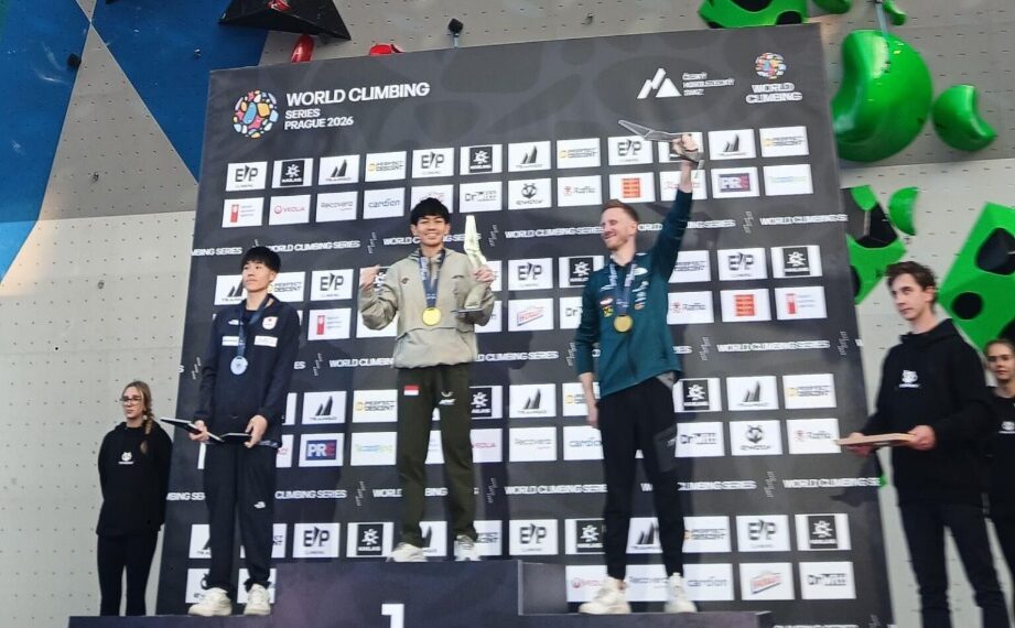 Atlet panjat tebing Putra Tri Ramadani berhasil menjadi atlet tanah air pertama mendapatkan medali emas panjat tebing nomor lead di World Climbing Series seri Praha 2026, Ceko, Senin (8/6) dini hari WIB. (foto:dok/FPTI)