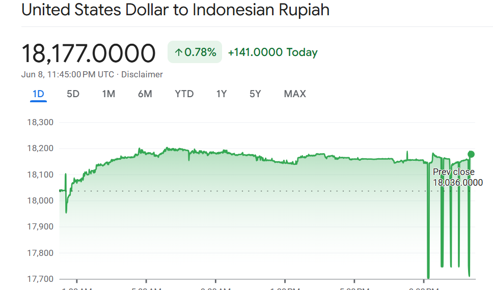 Pergerakan nilai tukar Rupiah terhadap Dolar AS.(Image: Google Finance)