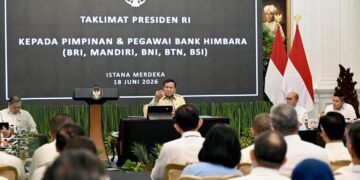 Presiden Prabowo Subianto pada pertemuan bersama jajaran komisaris dan direksi Himbara pada Kamis, 18 Juni 2026, di Istana Merdeka, Jakarta.(Foto: Dok. Setkab)