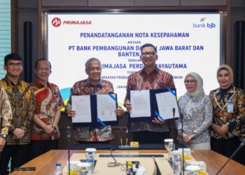 Penandatanganan Nota Kesepahaman (Memorandum of Understanding/MoU) bank bjb dengan PT Primajasa Perdanarayautama terkait pemanfaatan produk dan jasa layanan perbankan.(Foto: Dok. bank bjb)