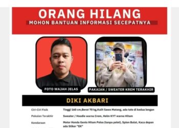 Diki Akbari, pengemudi ojek online (ojol), warga Kelurahan Sukapada (Cicadas,), Kecamatan Cibeunying Kidul, Kota Bandung, dilaporkan hilang, sejak Sabtu (25/07/2026) malam.