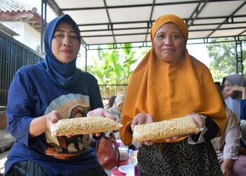 Baituzzakah Pertamina (BAZMA) Refinery Unit VI Balongan menggandeng Mahasiswa Kuliah Kerja Nyata (KKN) Universitas Wiralodra, gelar menggelar Pelatihan Pembuatan Tempe Skala Rumahan bagi kelompok ibu-ibu mantan Tenaga Kerja Wanita (TKW) di Desa Rawadalem, Kecamatan Balongan, Kabupaten Indramayu.(Foto: Istimewa)