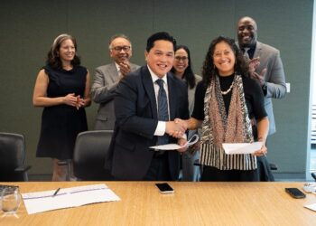 Menpora Erick mencetak langkah strategis menjalin kolaborasi dalam bentuk Memorandum of Understanding dengan Preston Robert Tisch Institute for Global Sport, New York University (NYU).(Myaskovsky: Courtesy of NYU Photo Bureau/Kemenpora)
