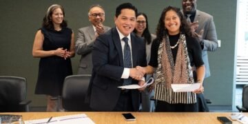 Menpora Erick mencetak langkah strategis menjalin kolaborasi dalam bentuk Memorandum of Understanding dengan Preston Robert Tisch Institute for Global Sport, New York University (NYU).(Myaskovsky: Courtesy of NYU Photo Bureau/Kemenpora)