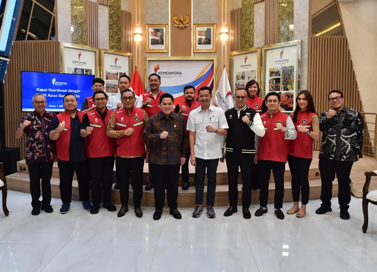Menpora RI Erick Thohir menegaskan komitmen penuh pemerintah dalam mendukung persiapan kontingen Indonesia menuju Asian Games 2026. Target 4 emas menjadi fokus untuk bisa diraih. (foto:bagus/kemenpora.go.id)