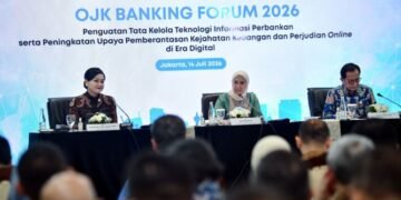 Menkomdigi Meutya Hafid menyampaikan paparan dalam acara OJK Banking Forum 2026: "Penguatan Tata Kelola Teknologi Informasi Perbankan serta Peningkatan Upaya Pemberantasan Kejahatan Keuangan dan Perjudian Online di Era Digital", di Menara Radius Prawiro, Gedung Bank Indonesia, Jakarta Pusat, Selasa (14/07/2026). Foto: DRA/Komdigi. Judi Online
