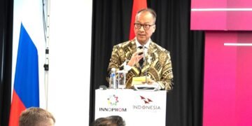 Menteri Perindustrian Agus Gumiwang Kartasasmita di INNOPROM 2026.(Foto: Dok. Kemenperin)