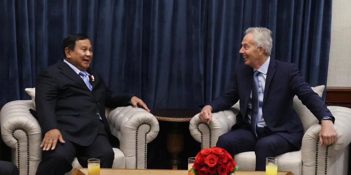 Presiden RI Prabowo Subianto dan mantan PM Inggris Tony Blair.(Foto: Setneg)