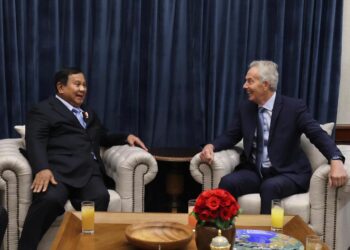 Presiden RI Prabowo Subianto dan mantan PM Inggris Tony Blair.(Foto: Setneg)