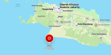 Gempa bumi berkekuatan magnitudo 5,0 mengguncang wilayah Sukabumi, Jawa Barat, pada Minggu (19/7/2026) sore pukul 15.11 WIB.(Image: BMKG)