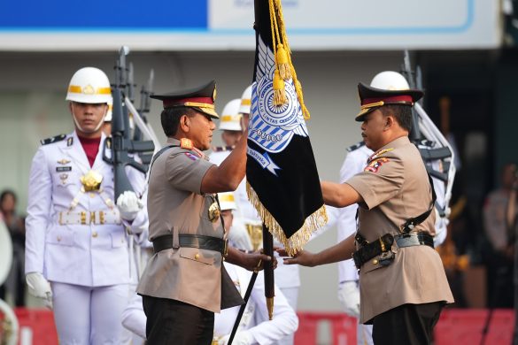 Korps Lalu Lintas (Korlantas) Polri menggelar upacara serah terima jabatan Kakorlantas dari Irjen Pol. Agus Suryonugroho kepada Irjen Pol. Wibowo di Lapangan NTMC Polri, Jakarta, Sabtu (4/7/2026).(Foto: Dok. Humas Korlantas Polri)