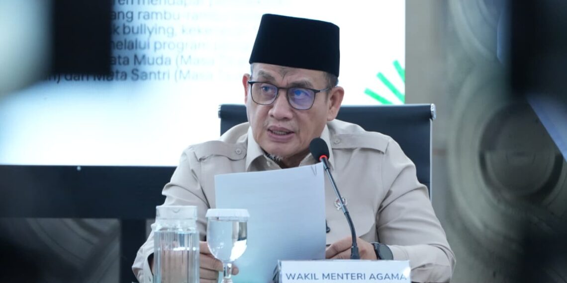 Wakil Menteri Agama Romo Muhammad Syafi’i dalam konferensi pers peluncuran aplikasi AMAN.(Foto: Humas Kemenhaj)