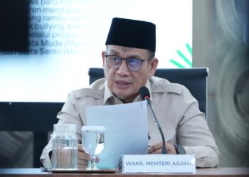 Wakil Menteri Agama Romo Muhammad Syafi’i dalam konferensi pers peluncuran aplikasi AMAN.(Foto: Humas Kemenhaj)