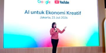 Wakil Menteri Ekonomi Kreatif, Irene Umar, memberi sambutan pada peluncuran AI Economic Impact Report: Building the Future: Shaping Indonesia’s AI Era dalam forum Google & Youtube untuk AI dan Ekonomi Kreatif di Thamrin Nine Ballroom, Jakarta, Kamis (23/7/2026).(Dok. Biro Komunikasi Kementerian Ekonomi Kreatif/ Badan Ekonomi Kreatif)