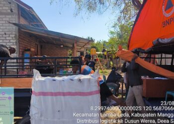 Penyerahan bantuan logistik dan peralatan kepada warga yang ada di wilayah Kabupaten ManggaraiTimur, pada MInggu (23/8). (Foto: BNPB)