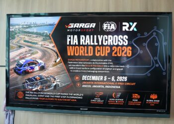 FIA Rallycross World Cup Indonesia 2026 merupakan ajang FIA Rallycross World Cup pertama di dunia yang diselenggarakan di Asia Tenggara, yang menjadi momentum bersejarah bagi Jakarta dan Indonesia, diinisiasi melalui kerja sama antara Sarga Motorsport dan Fédération Internationale de l'Automobile (FIA) di Jakarta International E-Prix Circuit, Ancol, pada 5–6 Desember 2026. (Foto: Dok. Biro Komunikasi Kementerian Ekraf/ Badan Ekraf.)