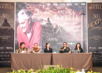 Menteri Ekonomi Kreatif/Kepala Badan Ekonomi Kreatif (Ekraf), Teuku Riefky Harsya, menghadiri Presscon Konser Andrea Bocelli: Romanza 30th Anniversary in Indonesia yang berlangsung di Junior Ballroom, JIExpo Convention Center, Kemayoran, Jakarta, Rabu (19/8/2026).(Foto: Dok. Biro Komunikasi Kementerian Ekonomi Kreatif/Badan Ekonomi Kreatif.)