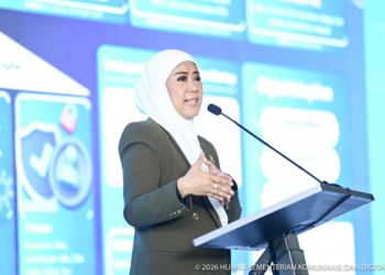Menkomdigi Meutya Hafid memberikan keynote speech dalam peluncuran Garuda Spark Innovation Hub di BSD City, Tangerang Selatan, Rabu (26/08/2026). Foto: Anhar/Komdigi