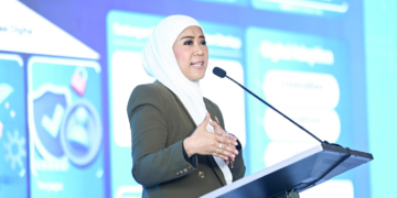 Menkomdigi Meutya Hafid memberikan keynote speech dalam peluncuran Garuda Spark Innovation Hub di BSD City, Tangerang Selatan, Rabu (26/08/2026). Foto: Anhar/Komdigi