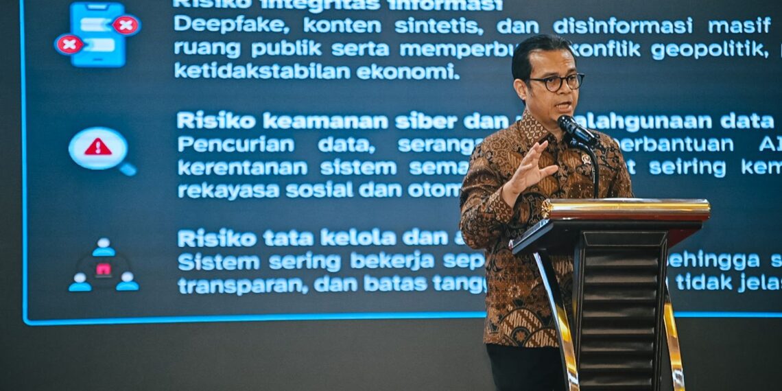 Wakil Menteri Komunikasi dan Digital Nezar Patria menilai perkembangan kecerdasan artifisial atau artificial intelligence (AI) menghadirkan tantangan baru bagi sistem peradilan, terutama dalam memastikan keaslian bukti elektronik.(Foto: Dok. Komdigi)