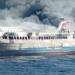 Kebakaran menimpa Kapal Motor Mutiara Sentosa II di perairan Laut Jawa pada Minggu (2/8).(Foto: Ditjen Hubla Kemenhub)