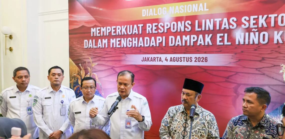 Kepala BMKG, Teuku Faisal Fathani, menjelaskan resume Dialog Nasional bertajuk “Memperkuat Respons Lintas Sektor dalam Menghadapi Dampak El Niño Kuat” yang diselenggarakan Kementerian PPN/Bappenas di Jakarta, Selasa (4/8).(Foto: Humas BMKG)