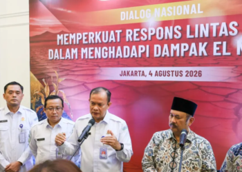 Kepala BMKG, Teuku Faisal Fathani, menjelaskan resume Dialog Nasional bertajuk “Memperkuat Respons Lintas Sektor dalam Menghadapi Dampak El Niño Kuat” yang diselenggarakan Kementerian PPN/Bappenas di Jakarta, Selasa (4/8).(Foto: Humas BMKG)