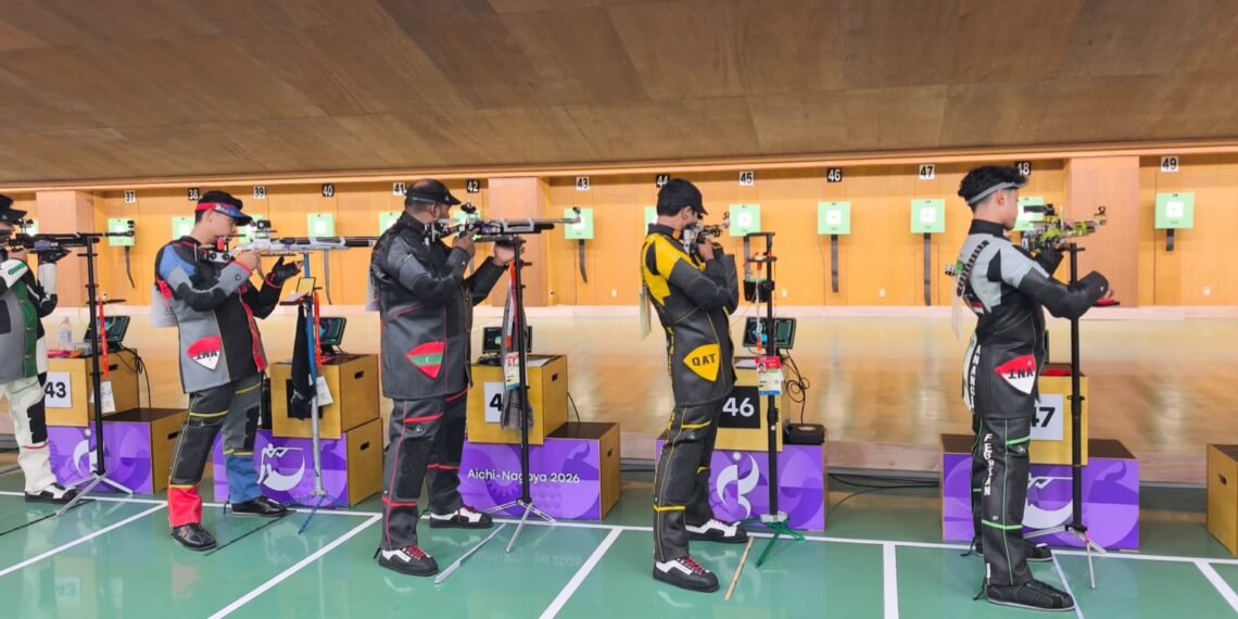 Indonesia menambah perolehan medali pada Asian Games Aichi-Nagoya 2026 melalui cabang olahraga menembak nomor 10 meter pistol beregu putra. Pertandingan berlangsung di Aichi Pref. General Shooting Gallery (dok.NOCI Via Kemenpora)