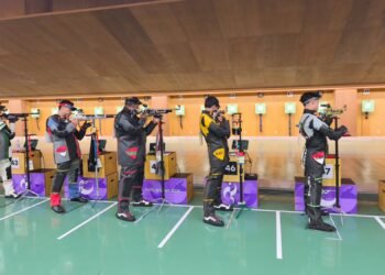 Indonesia menambah perolehan medali pada Asian Games Aichi-Nagoya 2026 melalui cabang olahraga menembak nomor 10 meter pistol beregu putra. Pertandingan berlangsung di Aichi Pref. General Shooting Gallery (dok.NOCI Via Kemenpora)