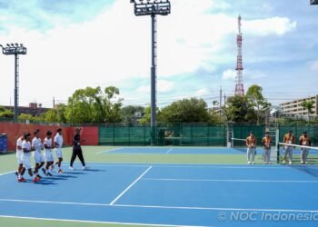 Tim Indonesia kembali menambah pundi-pundi medali di Asian Games Aichi-Nagoya 2026. Kali ini datang dari cabang olahraga soft tenis yang meraih medali perunggu setelah langkahnya terhenti di semifinal nomor beregu putra.(dok.NOC/MRP/Kemenpora)