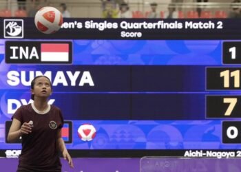 Atlet teqball putri Tim Indonesia, Sumaya, memastikan tiket ke semifinal nomor Women’s Single pada Asian Games Aichi-Nagoya 2026 setelah melewati rangkaian pertandingan Grup B yang berlangsung di Nagoya City Higashi Sports Center. (dok.Gilang/Kemenpora)